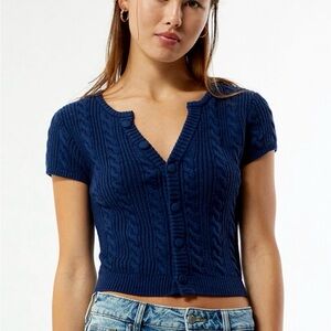 PacSun Navy Blue Short Sleeve Cable Knit Cardigan XS NWT